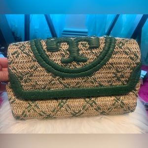 COPY - Tory Burch Fleming straw clutch. Hand woven natural straw with dust bag.